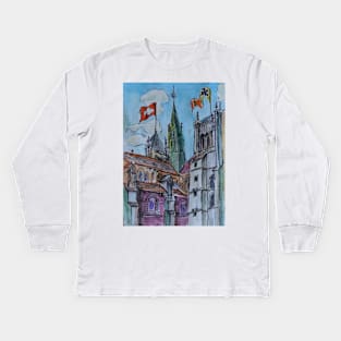 Watercolor Sketch - Saint Pierre Cathedral, Geneva 2014 Kids Long Sleeve T-Shirt